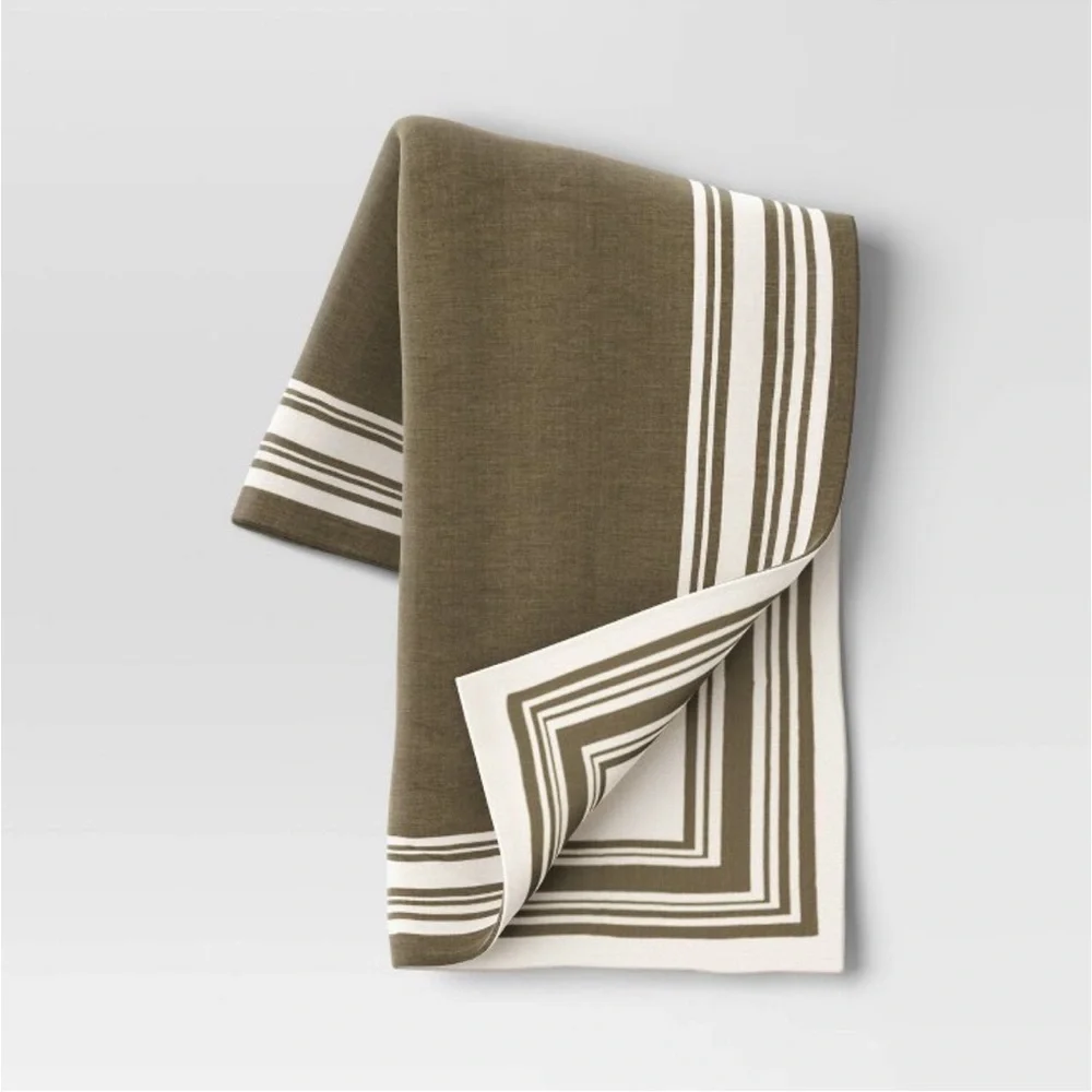 Studio McGee Framed Jacquard Knit Throw Blanket Sage Green/Cream